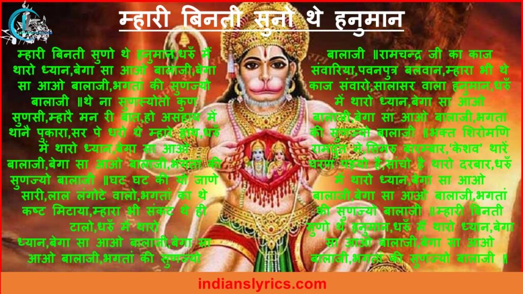 म्हारी बिनती सुनो थे हनुमान